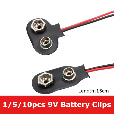 T type 9V Battery Clips 2 Wired Cable Connection Connector Buckle I type 9 Volt Battery Clip Connect