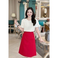NV A-line skirt with button pockets covered in linen, suitable for work, going out and walking aroun