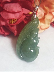 多寶晶石/天然翡翠A貨/老油青/松鼠墜/油綠翡翠/生肖玉佩/附證書