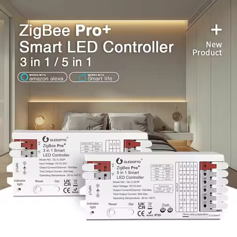 GLEDOPTO ZigBee3.0 Pro+ 5 in 1 /3 in 1 LED Controller 20A Max RGBCCT/RGBW/RGB/CCT/Dimmer Alexa Homey