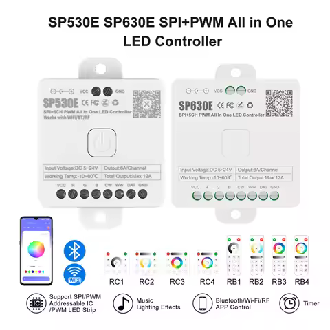 All in One LED Controller SP530E SP630E 5CH PWM SPI Pixels LED Strip Lights WiFi BT Alexa Google 283