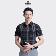 ARISTINO short-sleeved shirt, black and white, delicate flat hem ASS012AZ