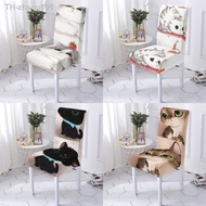 Animal Style Chairs Covers Stretch Chair Cover Cartoon Cat Pattern Elastic High Back Spande Chair ​Cover For Dining Room Kitchen