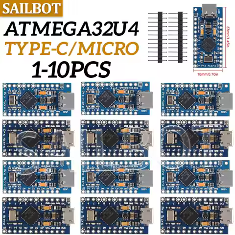 10-1PCS Pro Micro ATmega32U4 5V 16MHz Original Chip Replace ATmega328 For Arduino Pro Mini For Leona