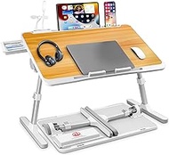 Lap Desk Bed Tray Table,Adjustable Laptop Stand for Bed with USB/Light/Fan/Drawer,Portable Laptop Desk Table for Bed/Couch/Sofa/Reading/Writing，Bed Trays for Eating and Laptops (Walnut)