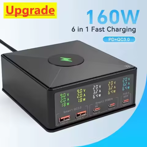 160W GaN Charger Station Wireless Charging USB C Fast Charger PD 65W 100W QC3.0 Quick Charger for IP