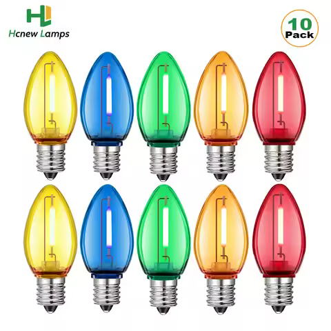 10PCS C7 Candle Light Bulbs Multicolor Led Plastic Candle Bulb E12 Candelabra Base 1w Shatterproof R