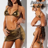 EDANAD Swimwear, Sexy Padded Bra Bikini Set,  Summer Glossy Hot Woman Swimsuit Woman Beach Wear
