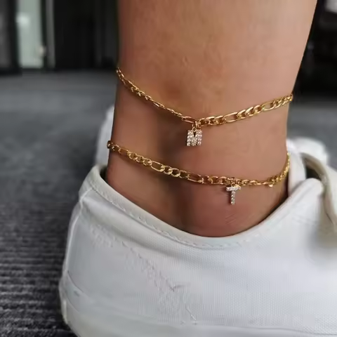 SUNIBI Zircon Initials Anklet DIY Stainless Steel Name Customized Anklet English Alphabet Birthday G