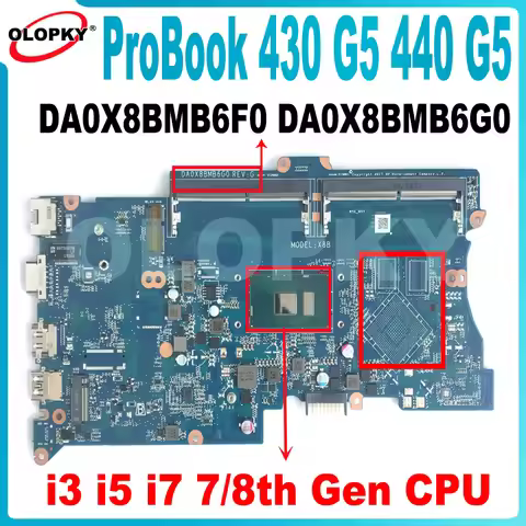DA0X8BMB6F0 DA0X8BMB6G0 for HP ProBook 430 G5 440 G5 Laptop Motherboard i3 i5 i7-7th/8th Gen CPU L01