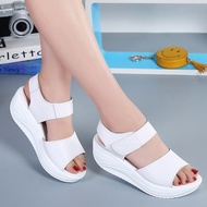 Sandal Wanita Musim Panas Baharu Kulit Tulen Tapak Tebal Platform Sandal Kasut Kasual Pelajar Bergay