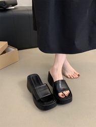 รองเท้าแตะส้นหนาแฟชั่นสําหรับผู้หญิงสไตล์ฤดูร้อนสไตล์ฝรั่งเศส Chic Fairy Theme รองเท้าส้นสูงยาง Sole