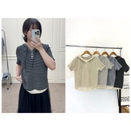 ️ Casual Style Soft Waxy Knitted Striped Hooded Fake 2-Piece Top