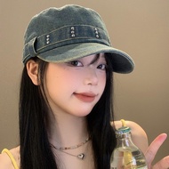 Korean-style vintage distressed denim baseball cap for women, versatile and niche y2k Trendy rivet f