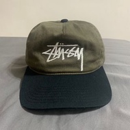 stussy 6panel snapback 黑綠色 棒球帽 帆布材質 經典草寫 字體logo 拼色 老帽 二手