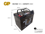 GP 12V 33AH PREMIUM Rechargeable Sealed Lead Acid Battery DEEP CYCLE  For Electric Scooter/ Toys car / Bike