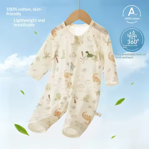 Summer Infant Toddler Pure Cotton Long Sleeve Mesh Breathable Romper Baby Soft Comfortable Cool Air