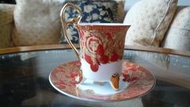 德國 古瓷 k&amp;k 描金 咖啡杯組 a獅牌咖啡盤 10 cm杯子H 7公分 杯直徑 6 公分古典漂亮古董商品 保存良好