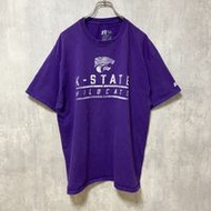 Used Russell NCAA University of Kansas American Football Short Sleeve College Print T-Shirt, Purple,