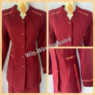 Setelan Blazer Baju Kerja Kantor Wanita Batik Merah Maroon