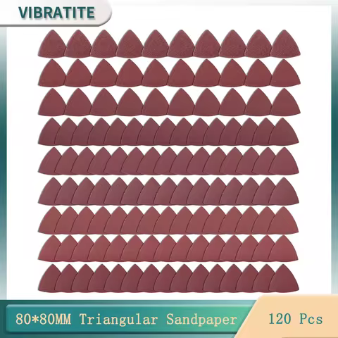 120 Pieces 80*80*80MM Hook & Loop Triangular Sandpaper Sheets Fit 3-1/8 Inch Oscillating Multi Tool 