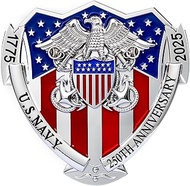2025 Navy 250th Anniversary Metal Car Emblem, US.MC 3D Shield Shape Car Decals with Eagle, Enamel Am