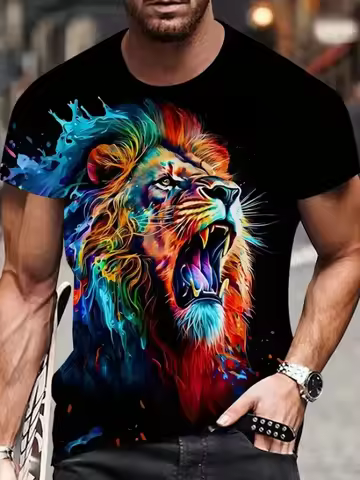 Men T-Shirt Funny Animal 3D Printing Tee Tops Round Neck T-Shirts Short Sleeve Tees Casual Loose Gym