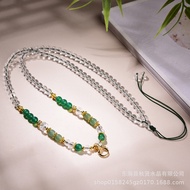 Natural White Crystal Green Agate Simple Thangka Buddha Pendant Necklace Minimalist East Stone Jewel