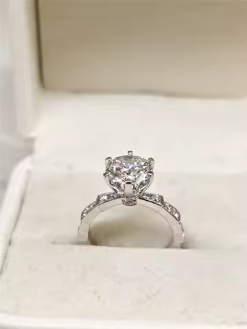 Platinum PT950 Lab-Grown Diamond Snake Bone Ring with 6-Prong Setting, 3CT Engagement Ring for Women