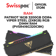 PATRIOT 16GB 3200GB DDR4 VIPER STEEL (2X8GB) RGB DIMM RAM (PVSR416G320C8K)