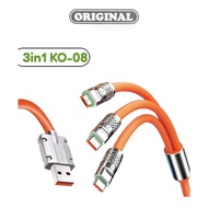 DATA CABLE 3IN1Original KO-08 120w 6A 1200mm fast charging cable/ 3in1 Micro, Type C, Iph PLUS PACK 