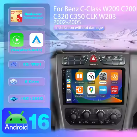Android 16 Carplay BT Car Radio For Benz W203 W209 C180 C200 C220 2004 - 2011 GPS Player Multimedia 
