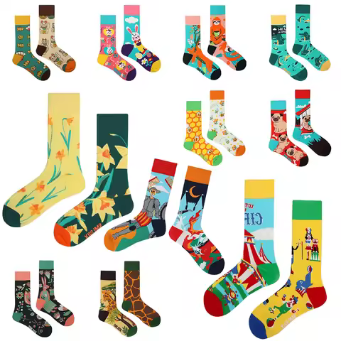 1Pair Man Women Sock Original AB Tide Socks Medium High Tube Colorful Socks Mystery Alien Cotton Cow