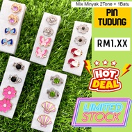 Kerongsang【4pcs Free Casing】Pin Tudung Diamond Pin Minyak 2Tone Pin Hijab Butang Kacing Bros Pin Mur