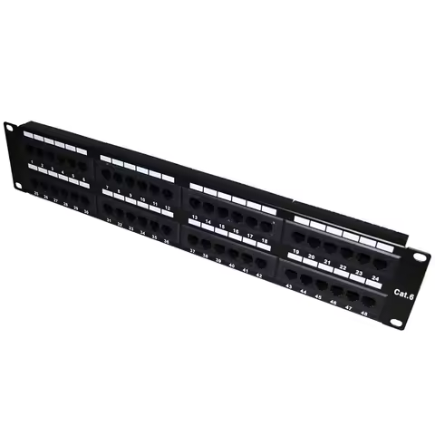 48 Port Cat6/Cat5e Patch Panel UTP Unshielded Black | 2U 19" Rack Mount | Data Center & Server Room 