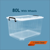 Abbaware 80L Clear Storage Box Transparent / Kotak Simpanan Beroda/Storage Box with wheels/ Storage