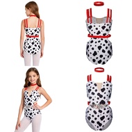 Kids Dalmatian Costume - Sparkly Rhinestone Sleeveless Leotard with Necklace for Dance Performances