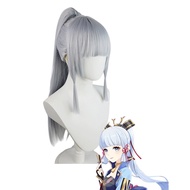 Genshin Wig Kamisato Ayaka Cosplay Silver Wig with Single Ponytail Cosplay Anime Party Hair Wigs