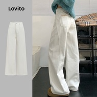 (Casual) Lovito Jeans Leisure Simple White Jeans for Women L179AD124 Lovito  Jeans Mudah Putih untuk