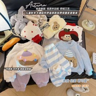 Gummy Planet Children's Half-Side Fleece Pajamas Autumn Winter Boys Girls Warm Homewear Suit Cute Pe
