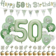28Pcs Eucalyptus Leaves Birthday Party Balloon Set, Age 50 and Others,Number Balloon, Banner, Cake T
