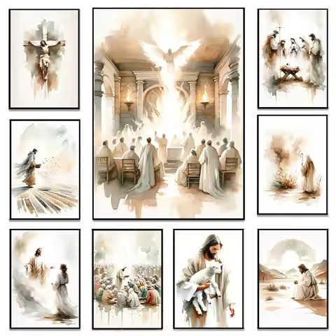 Jesus Sketch Canvas Posters Christian Bible Verse Shepherd Faith Prints Painting Decor Wall Art Post