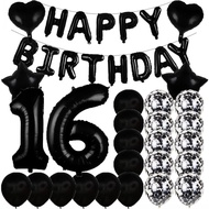 Sweet 16th Birthday Decorations Party Supplies,Black Number 16 Balloons,16th Foil Mylar Balloons Lat