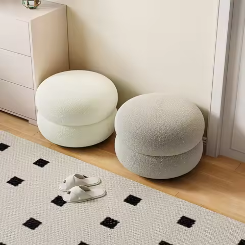 Home Shoe Bench Entryway Stool Creative Cloth Round Ottoman Seat Viral Aesthetic Puff Stool for Hall