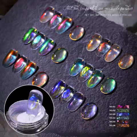 Aurora Ice Transparent Laser Magic Aurora Rainbow Mirror Nail Glitter Gel Pigment Powder Chrome Char
