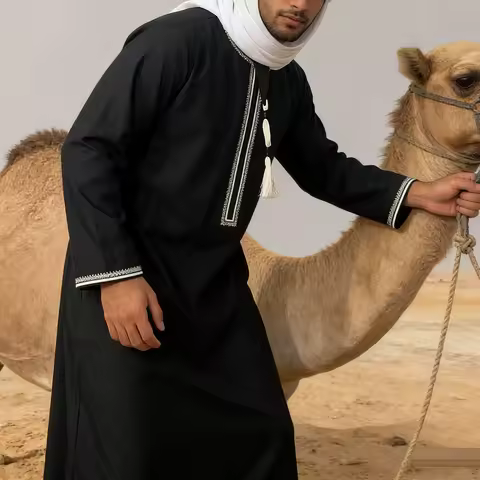 2026 Muslim Fashion Abaya Men Long Sleeve Pullover Dress Robe Jubba Thobe Pakistan Kaftan Arabic Daf