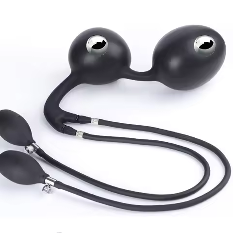 Double Channel Inflation Anal Plug With Steel Beads Anal Dilator Anus Expansion Butt Plug Prostate M
