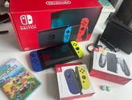 Switch 大電版+動物森友會，原裝配件全齊