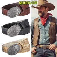 MAFILOP Western Cowboy Belt, PU Leather Retro Carved Buckle Embossed Belt, Luxury Punk Rock Y2K Vint