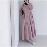 PROMO!!! midi dress Bahan paulista import terbaru 2025 Midi Dress remaja model trendy Gamis Home Dre